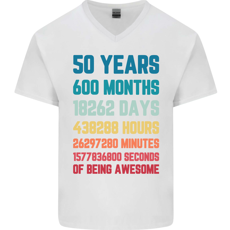 50th Birthday 50 Year Old Mens V-Neck Cotton T-Shirt White