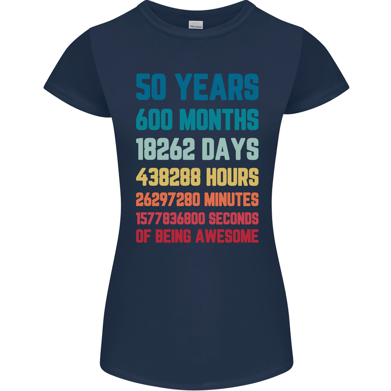 50th Birthday 50 Year Old Womens Petite Cut T-Shirt Navy Blue