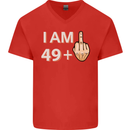 50th Birthday Funny Offensive 50 Year Old Mens V-Neck Cotton T-Shirt Red