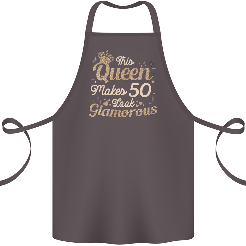 50th Birthday Queen Fifty Years Old 50 Cotton Apron 100% Organic Dark Grey