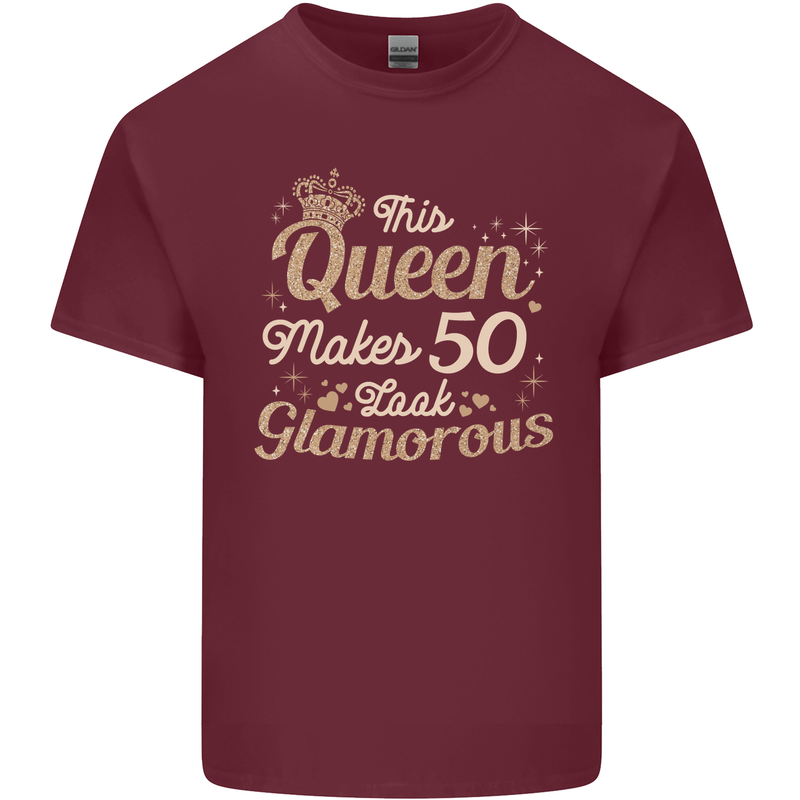 50th Birthday Queen Fifty Years Old 50 Mens Cotton T-Shirt Tee Top Maroon