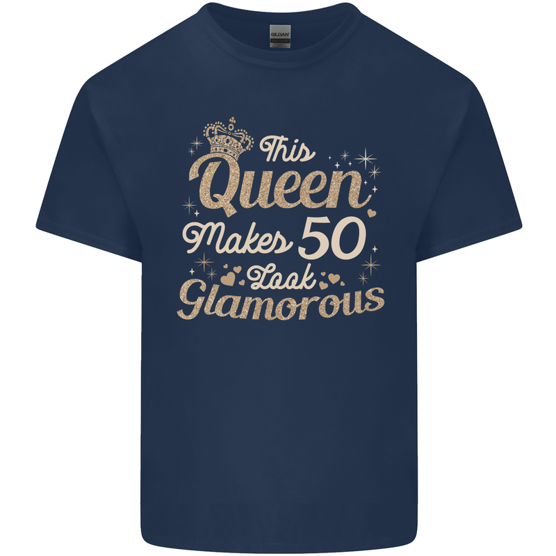 50th Birthday Queen Fifty Years Old 50 Mens Cotton T-Shirt Tee Top Navy Blue