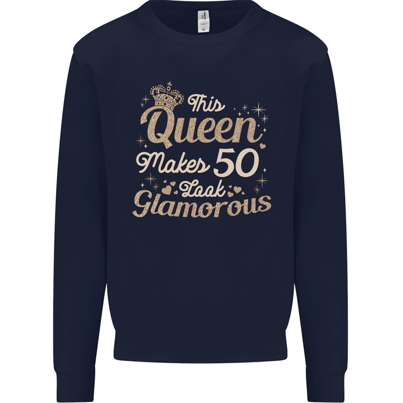 50th Birthday Queen Fifty Years Old 50 Mens Sweatshirt Jumper Navy Blue