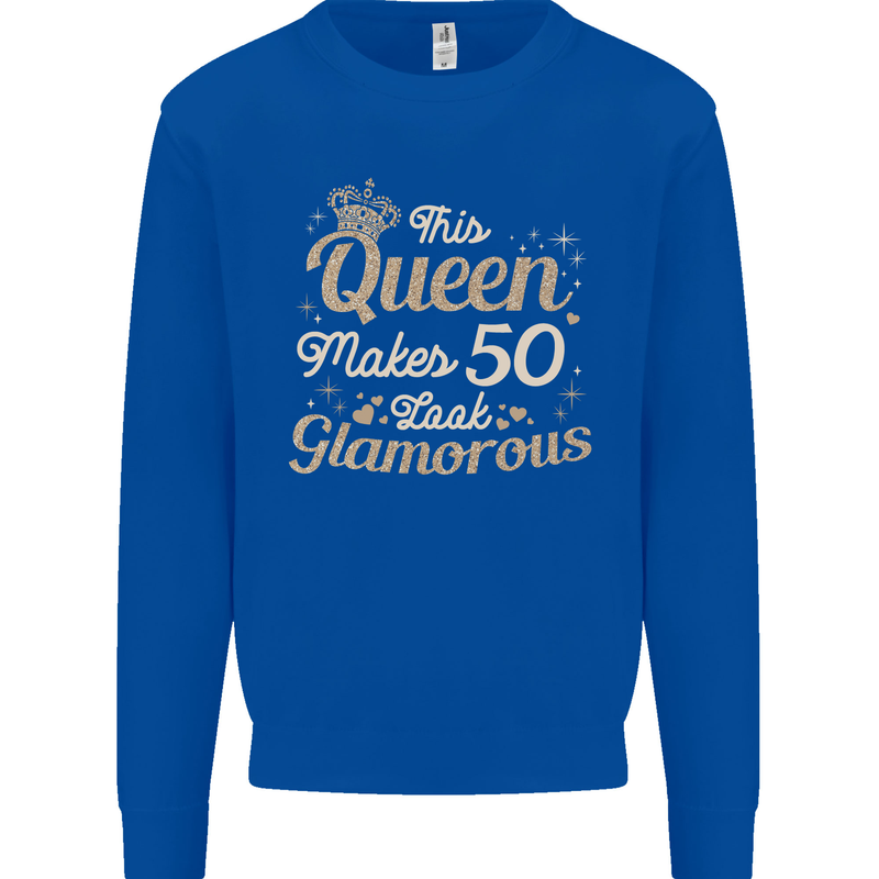 50th Birthday Queen Fifty Years Old 50 Mens Sweatshirt Jumper Royal Blue