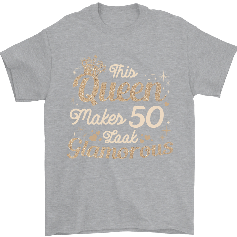 50th Birthday Queen Fifty Years Old 50 Mens T-Shirt Cotton Gildan Sports Grey