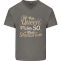 50th Birthday Queen Fifty Years Old 50 Mens V-Neck Cotton T-Shirt Charcoal