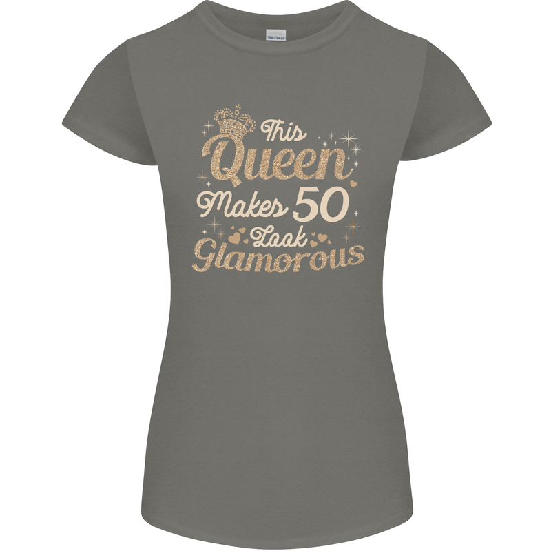 50th Birthday Queen Fifty Years Old 50 Womens Petite Cut T-Shirt Charcoal