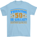 50th Birthday Turning 50 Is Great Year Old Mens T-Shirt Cotton Gildan Light Blue