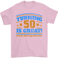 50th Birthday Turning 50 Is Great Year Old Mens T-Shirt Cotton Gildan Light Pink
