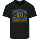 50th Birthday Turning 50 Is Great Year Old Mens V-Neck Cotton T-Shirt Black