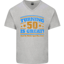 50th Birthday Turning 50 Is Great Year Old Mens V-Neck Cotton T-Shirt Sports Grey