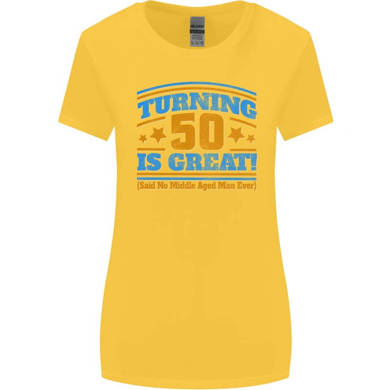 50th Birthday Turning 50 Is Great Year Old Womens Wider Cut T-Shirt Yellow
