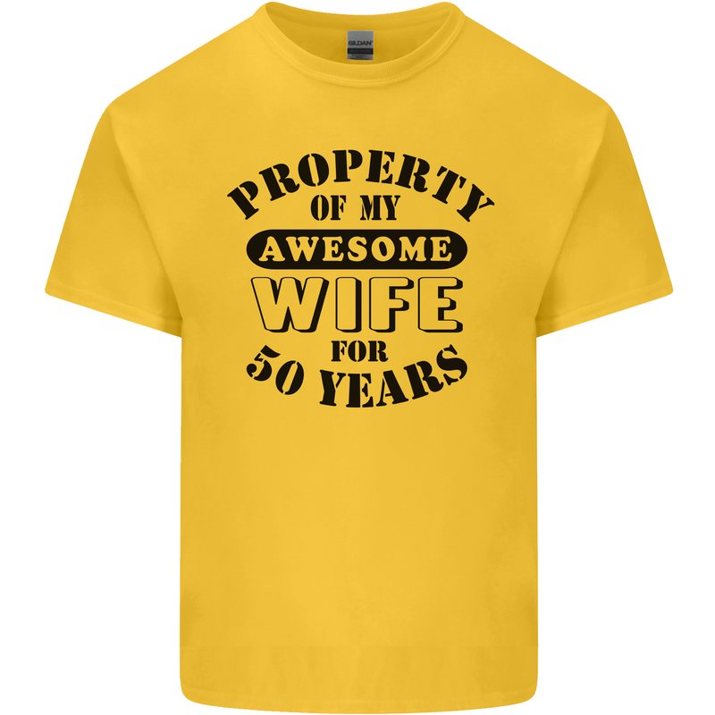 50th Wedding Anniversary 50 Year Funny Wife Mens Cotton T-Shirt Tee Top Yellow