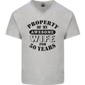 50th Wedding Anniversary 50 Year Funny Wife Mens V-Neck Cotton T-Shirt Sports Grey