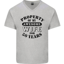 50th Wedding Anniversary 50 Year Funny Wife Mens V-Neck Cotton T-Shirt Sports Grey