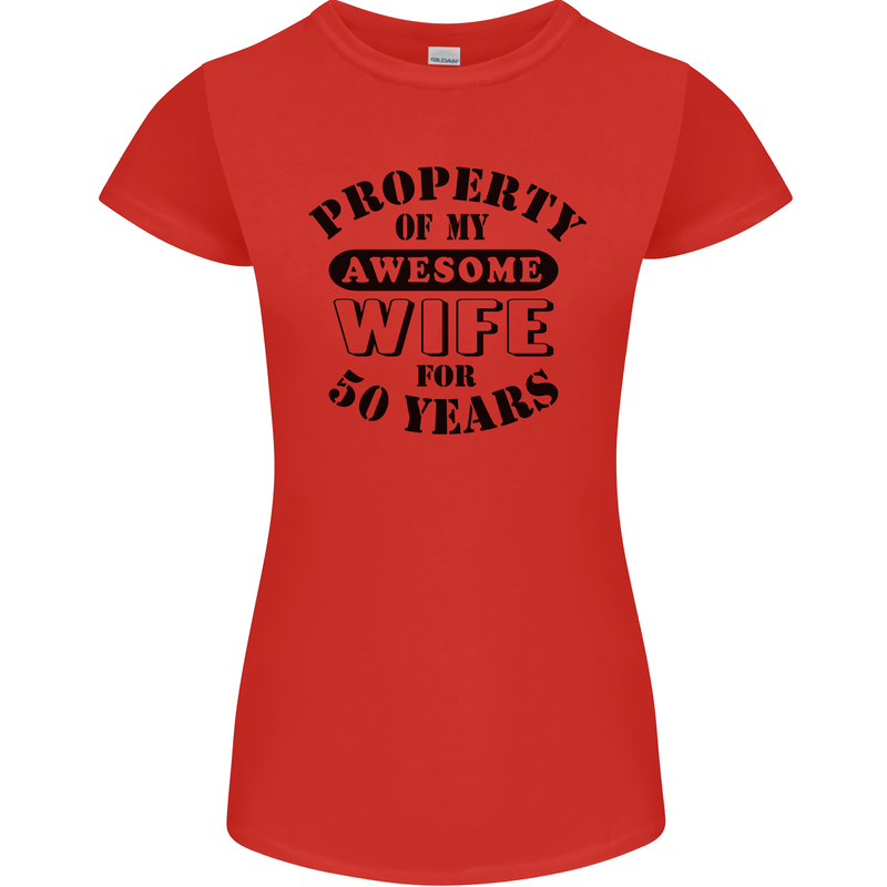 50th Wedding Anniversary 50 Year Funny Wife Womens Petite Cut T-Shirt Red