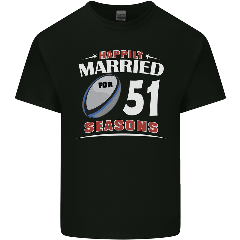 51 Year Wedding Anniversary 51st Rugby Mens Cotton T-Shirt Tee Top Black