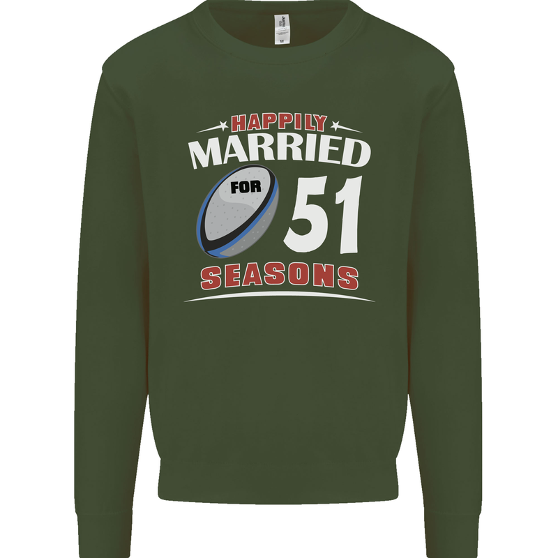 51 Year Wedding Anniversary 51st Rugby Mens Sweatshirt Jumper Forest Green