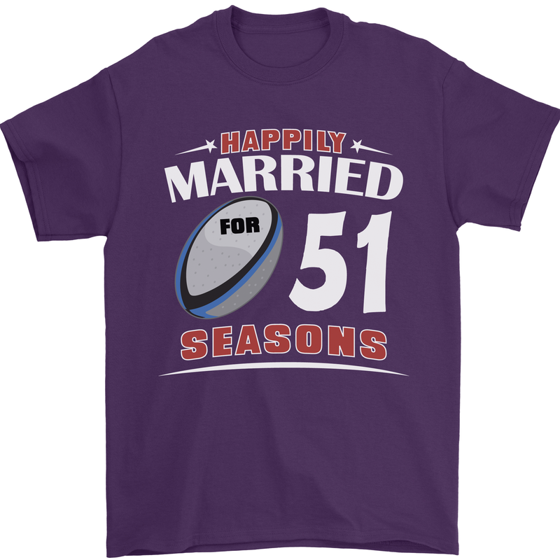 51 Year Wedding Anniversary 51st Rugby Mens T-Shirt 100% Cotton Purple