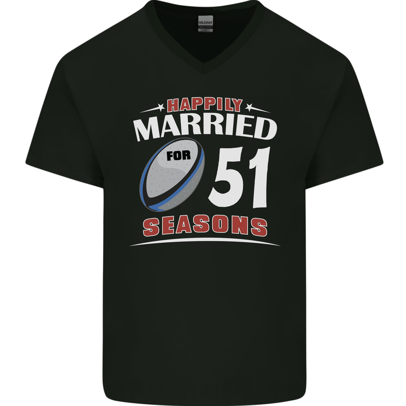 51 Year Wedding Anniversary 51st Rugby Mens V-Neck Cotton T-Shirt Black