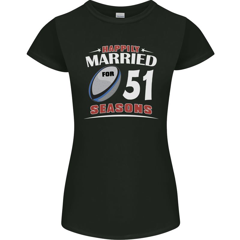 51 Year Wedding Anniversary 51st Rugby Womens Petite Cut T-Shirt Black