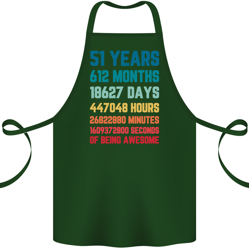 51st Birthday 51 Year Old Cotton Apron 100% Organic Forest Green