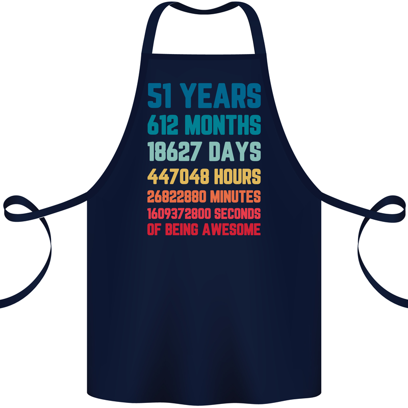 51st Birthday 51 Year Old Cotton Apron 100% Organic Navy Blue