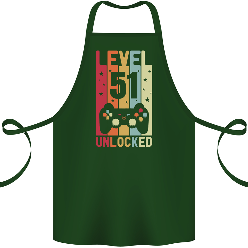 51st Birthday 51 Year Old Level Up Gamming Cotton Apron 100% Organic Forest Green