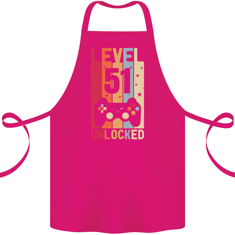 51st Birthday 51 Year Old Level Up Gamming Cotton Apron 100% Organic Pink