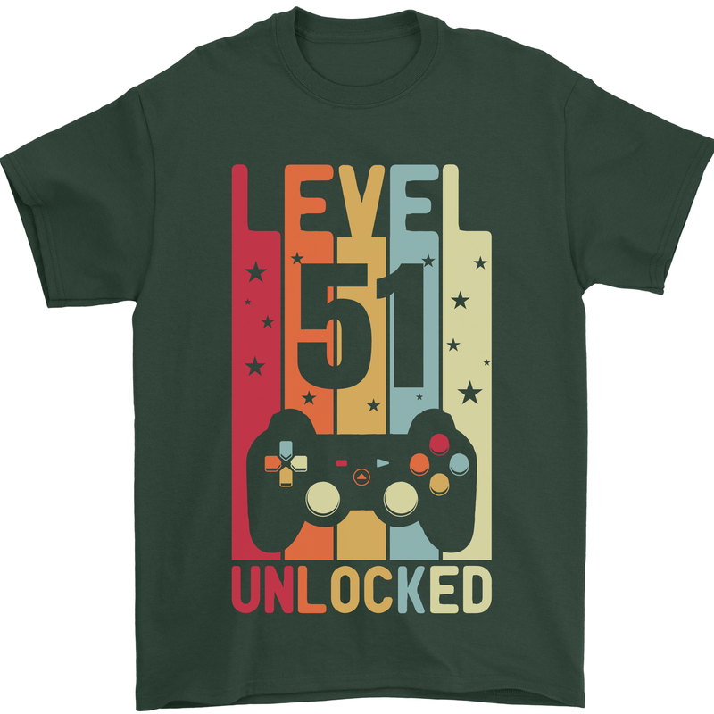 51st Birthday 51 Year Old Level Up Gamming Mens T-Shirt 100% Cotton Forest Green