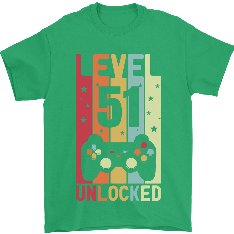 51st Birthday 51 Year Old Level Up Gamming Mens T-Shirt 100% Cotton Irish Green
