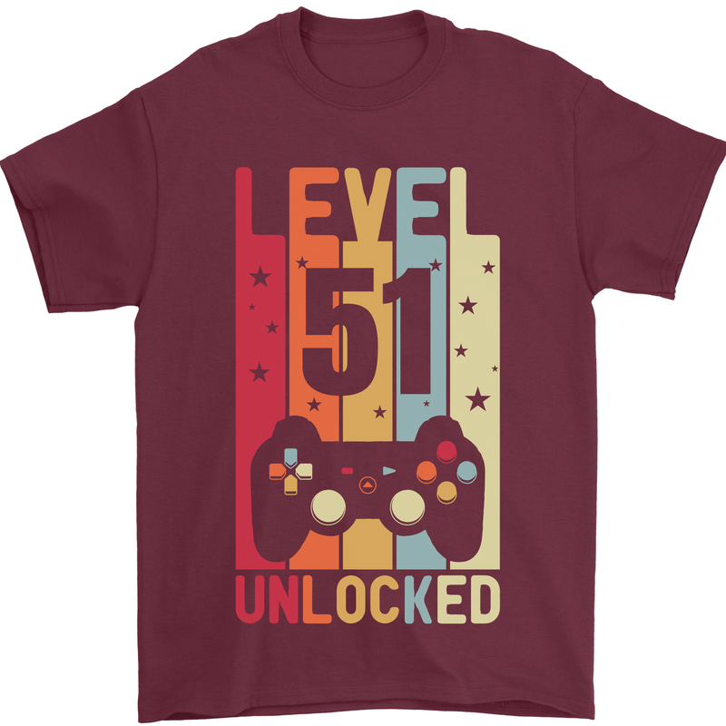 51st Birthday 51 Year Old Level Up Gamming Mens T-Shirt 100% Cotton Maroon