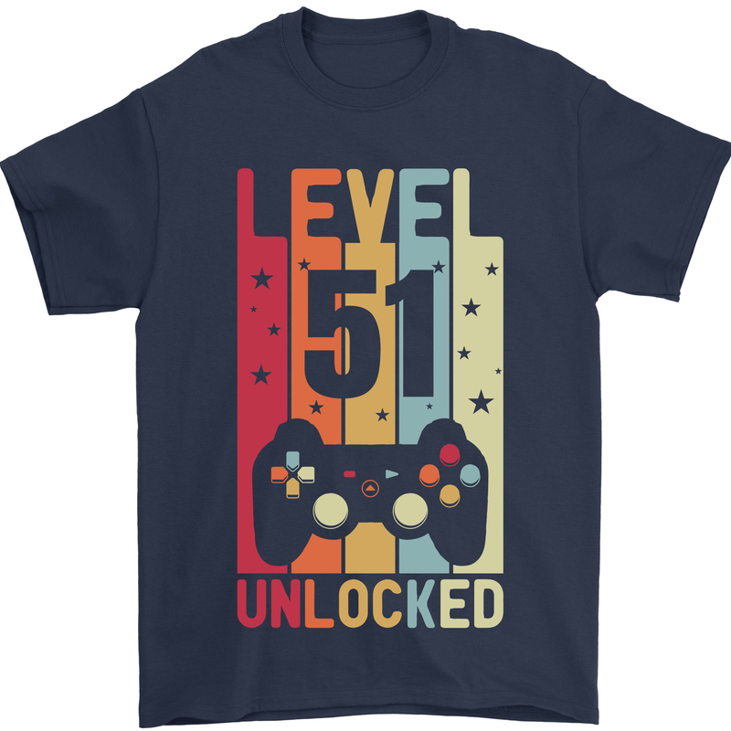 51st Birthday 51 Year Old Level Up Gamming Mens T-Shirt 100% Cotton Navy Blue
