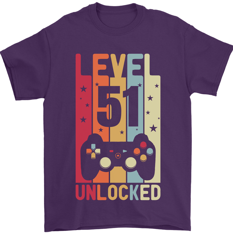 51st Birthday 51 Year Old Level Up Gamming Mens T-Shirt 100% Cotton Purple