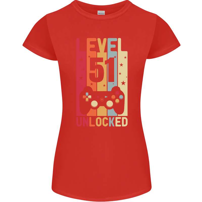 51st Birthday 51 Year Old Level Up Gamming Womens Petite Cut T-Shirt Red