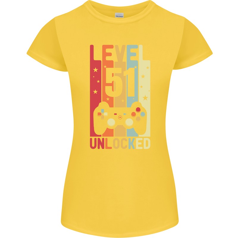 51st Birthday 51 Year Old Level Up Gamming Womens Petite Cut T-Shirt Yellow