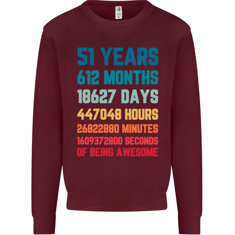 51st Birthday 51 Year Old Mens Sweatshirt Jumper Maroon