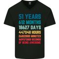 51st Birthday 51 Year Old Mens V-Neck Cotton T-Shirt Black