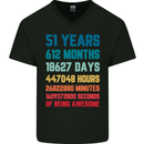 51st Birthday 51 Year Old Mens V-Neck Cotton T-Shirt Black