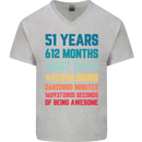 51st Birthday 51 Year Old Mens V-Neck Cotton T-Shirt Sports Grey