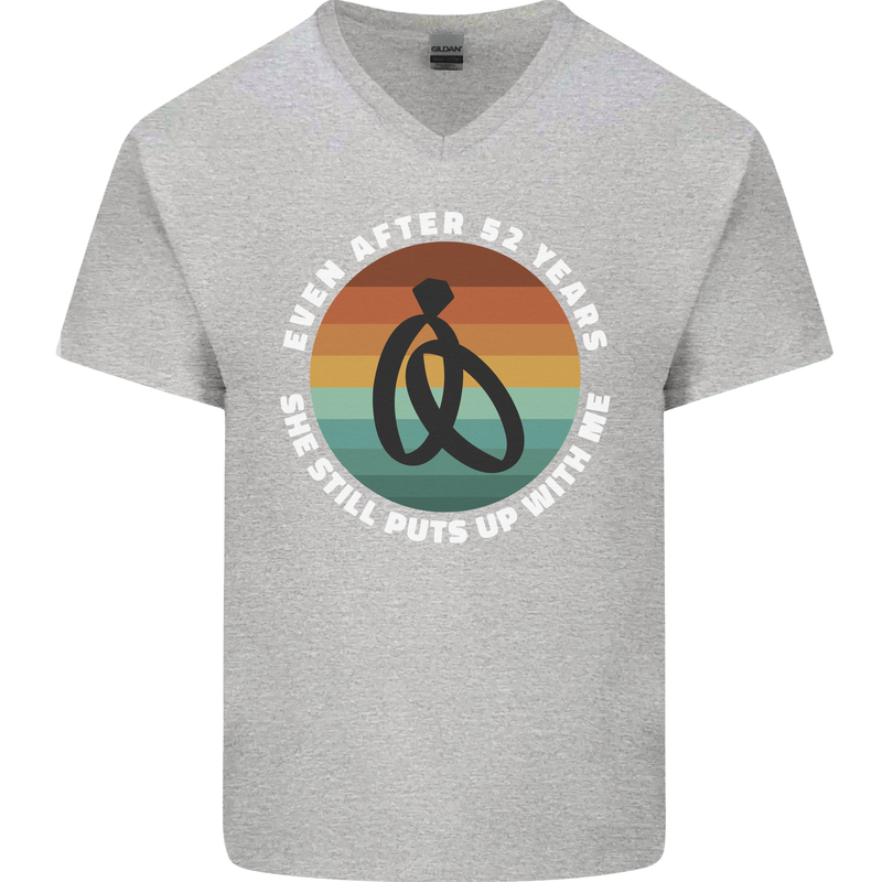 52 Year Wedding Anniversary 52nd Marriage Mens V-Neck Cotton T-Shirt Sports Grey