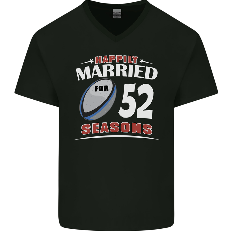 52 Year Wedding Anniversary 52nd Rugby Mens V-Neck Cotton T-Shirt Black