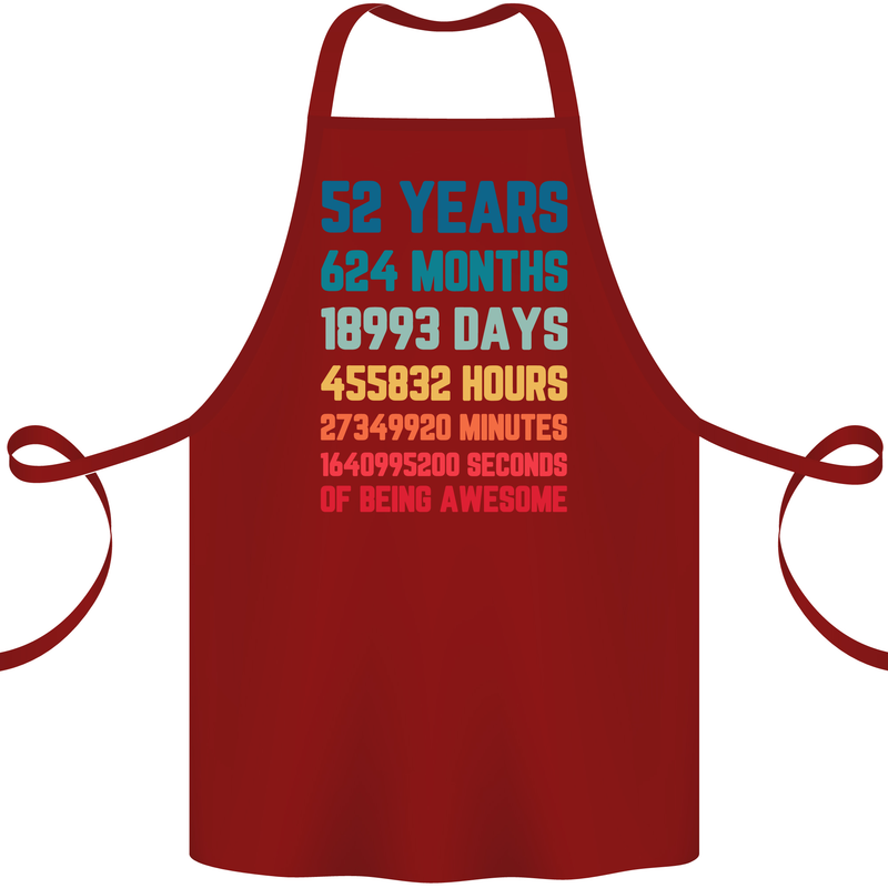 52nd Birthday 52 Year Old Cotton Apron 100% Organic Maroon
