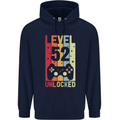 52nd Birthday 52 Year Old Level Up Gamming Mens 80% Cotton Hoodie Navy Blue