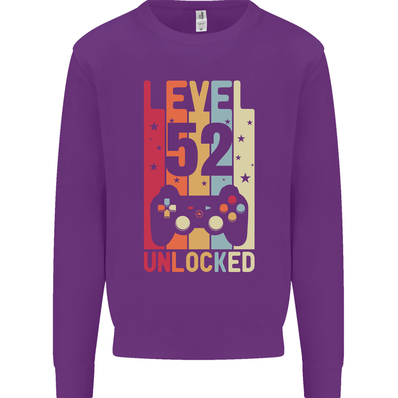 52nd Birthday 52 Year Old Level Up Gamming Mens Sweatshirt Jumper Purple