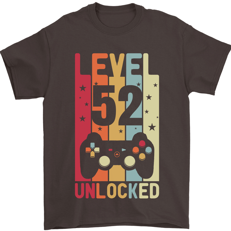 52nd Birthday 52 Year Old Level Up Gamming Mens T-Shirt 100% Cotton Dark Chocolate