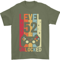52nd Birthday 52 Year Old Level Up Gamming Mens T-Shirt 100% Cotton Military Green