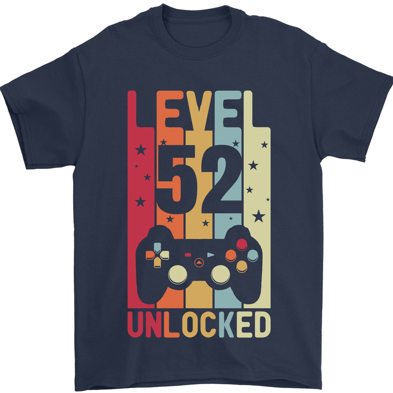 52nd Birthday 52 Year Old Level Up Gamming Mens T-Shirt 100% Cotton Navy Blue