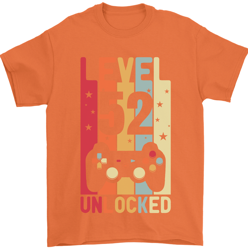 52nd Birthday 52 Year Old Level Up Gamming Mens T-Shirt 100% Cotton Orange