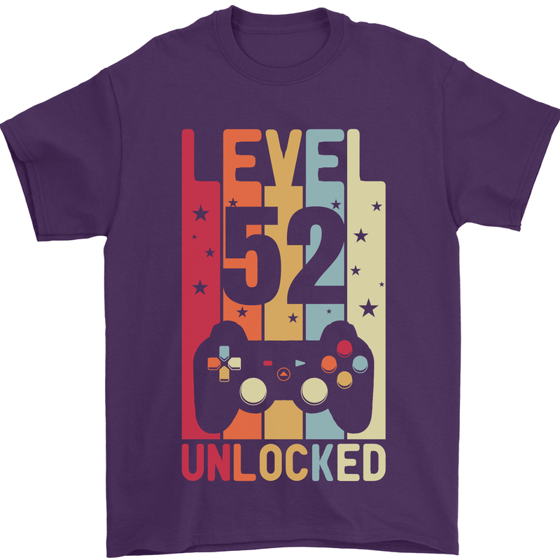 52nd Birthday 52 Year Old Level Up Gamming Mens T-Shirt 100% Cotton Purple